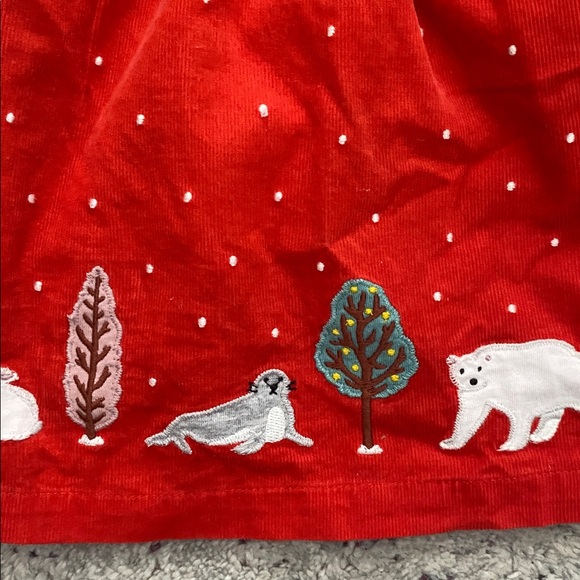 Mini Boden baby holiday winter Red dress w/ embroidered animals size 3-6 months - Picture 4 of 7